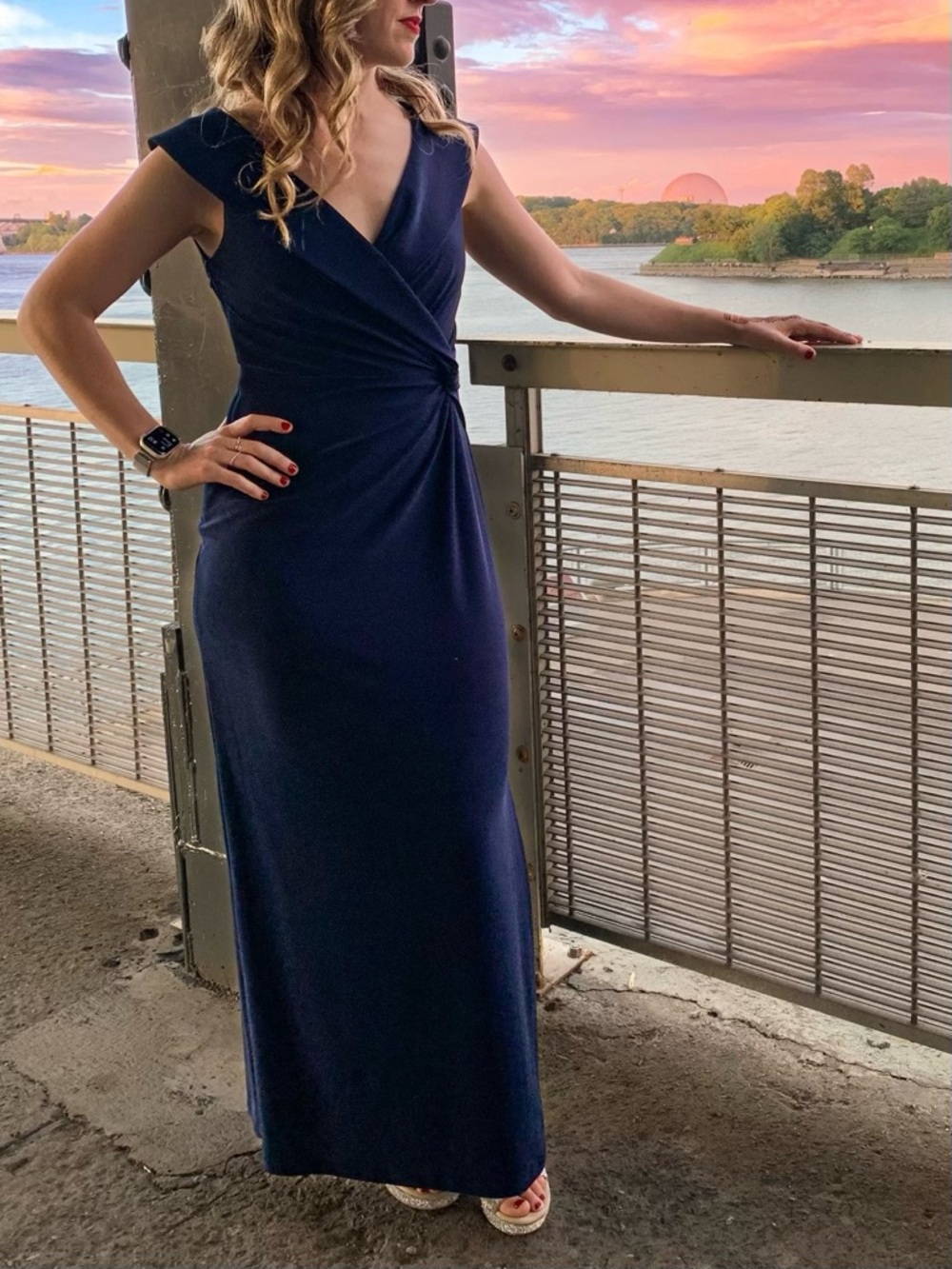 Ralph Lauren Deep Navy Twist-Front Maxi Dress